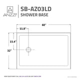 ANZZI Tier 60" x 32" Single Threshold Shower Pan, Durable Marine Grade Acrylic, cUPC Certified, 3-Wall Alcove Installation, Various Drain Options