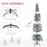 HOMCOM 7.5' Tall Unlit Snow-Flocked Slim Artificial Christmas Tree with Realistic Branches and 738 Tips