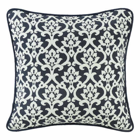 Kavali Navy & White Floral Jacquard Euro Sham w/ Piping