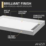 Kahn Series 60 in. x 36 in. Extra-Deep ANR Alcove Shower Base and Frameless Sliding Shower Door Combo