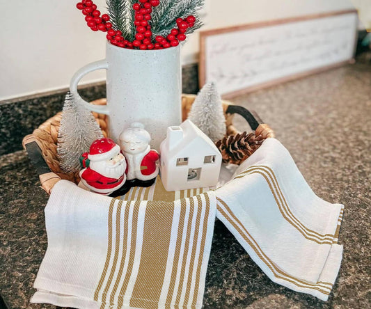 Beige Stripe Kitchen Towels  Set of 4