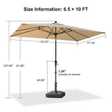 PURPLE LEAF Crank and Tilt Rectangular Outdoor Patio Market Umbrella with Base