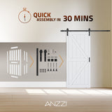 Grotto Series 36 in. x 84 in. Pure White Finish MDF Interior Sliding Barn Door with Hardware Kit in Matte Black