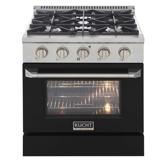 Kucht 30" Gas Range in Stainless Steel, Black Oven Door, KNG301-K