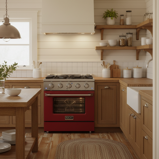 Kucht 30" Gas Range in Stainless Steel with Red Oven Door, KNG301-R