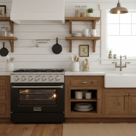 Kucht 36" Gas Range, Stainless Steel with Black Door, KNG361-K