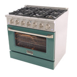 Kucht 36" Gas Range, Stainless Steel with Green Oven Door, KNG361-G