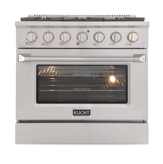 Kucht 36" Gas Range, Stainless Steel with Silver Oven Door, KNG361-S