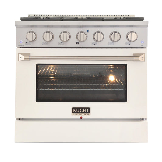 Kucht 36" Gas Range, Stainless Steel with White Oven Door, KNG361-W