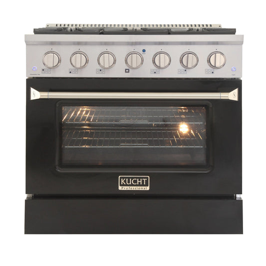 Kucht 36" Propane Range in Stainless Steel, Black Door, KNG361/LP-K