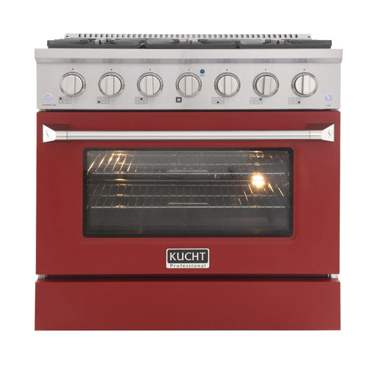 Kucht 36" Propane Range in Stainless Steel, Red Door, KNG361/LP-R
