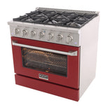 Kucht 36" Propane Range in Stainless Steel, Red Door, KNG361/LP-R