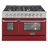 Kucht 48" Gas Range in Stainless Steel, Red Oven Doors, KNG481-R