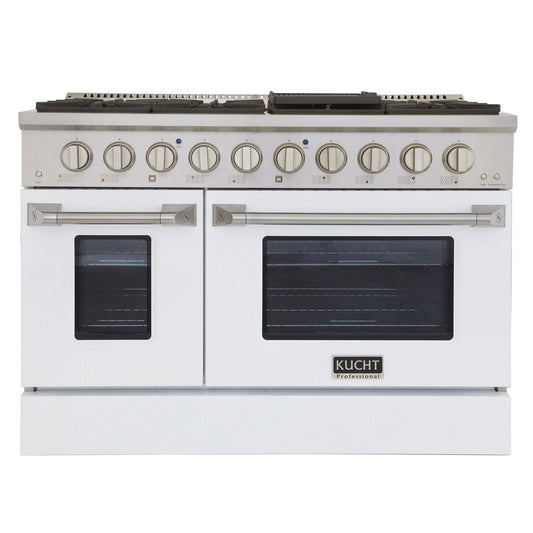 Kucht 48" Gas Range in Stainless Steel, White Oven Doors, KNG481-W