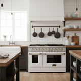 Kucht 48" Gas Range in Stainless Steel, White Oven Doors, KNG481-W