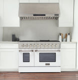Kucht 48" Gas Range in Stainless Steel, White Oven Doors, KNG481-W