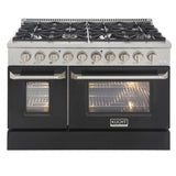 Kucht 48" Propane Range, Stainless Steel, Black Doors, KNG481/LP-K