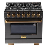 Kucht Gemstone Professional 36 in. 5.2 cu. ft. Natural Gas Range with Sealed Burners and Convection Oven in Titanium Stainless Steel KEG363