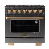 Kucht Gemstone Professional 36 in. 5.2 cu. ft. Natural Gas Range with Sealed Burners and Convection Oven in Titanium Stainless Steel KEG363