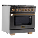 Kucht Gemstone Professional 36 in. 5.2 cu. ft. Propane Gas Range with Sealed Burners and Convection Oven in Titanium Stainless Steel KEG363/LP