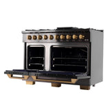 Kucht Gemstone Professional 48 in. 6.7 cu. ft. Natural Gas Range with Sealed Burners, Griddle/Grill and Two Ovens - One Convection - in Titanium Stainless Steel KEG483