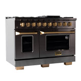 Kucht Gemstone Professional 48 in. 6.7 cu. ft. Propane Gas Range with Sealed Burners, Griddle/Grill and Two Ovens - One Convection - in Titanium Stainless Steel KEG483/LP
