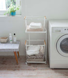 Rolling Laundry Cart + Wire Baskets (38" H)  - Steel + Wood