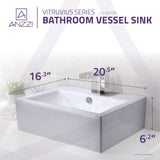 Vitruvius Series 21 in. L x 16 in. W Deck Mount Rectangular Non-Porous Bathroom Vessel Sink in Glossy White Ceramic