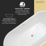 Chand Series 59 in. x 30 in. Flat Bottom Acrylic Freestanding Soaking Bathtub with Center Drain in Glossy White