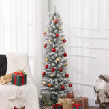 HOMCOM 5ft Artificial Christmas Tree, Snow Flocked Branches, Metal Base, Pencil Xmas Tree
