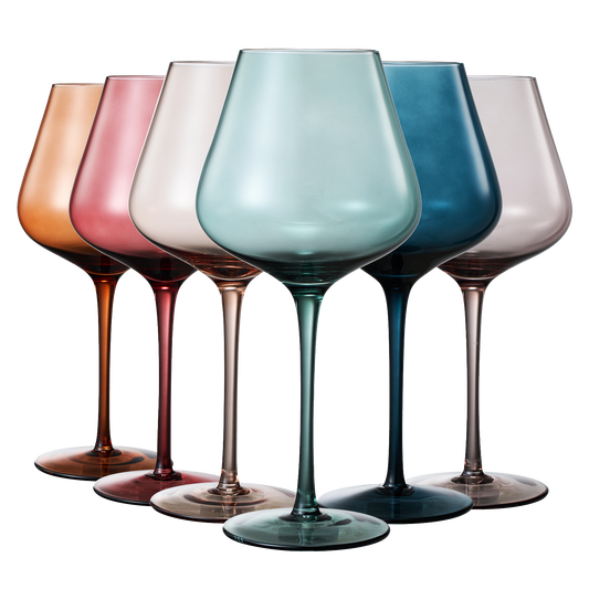 Colored Crystal Wine Glass Set of 6 - Large 20 oz (Pastel)