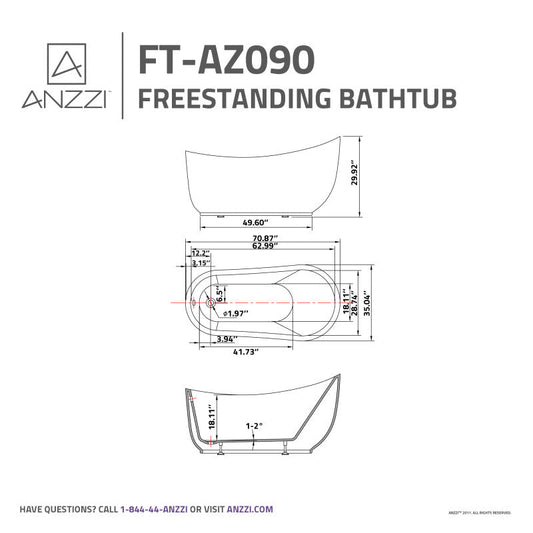 Talyah Series 71 in. x 35 in. Flat Bottom Acrylic Freestanding Soaking Bathtub with Center Drain in Glossy White