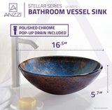 Stellar Series 17 in. Round Bathroom Vessel Sink in Stellar Burst Finish Glass with Polished Chrome Pop-Up Drain