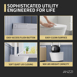 Smart Space-Saving Wall-Hung Elongated Toilet in White with Soft-Close Seat, Easy-Clean Glaze, and Non-Electric Flush