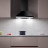 CIARRA 24 Inch Black Wall Mount Range Hood 450CFM Vent Hood Pyramid with Black Stove Hood Painting CAB60206P-OW