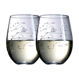 Set of 2 Zodiac Sign Wine Glasses with 2 Wooden Coasters (Leo)