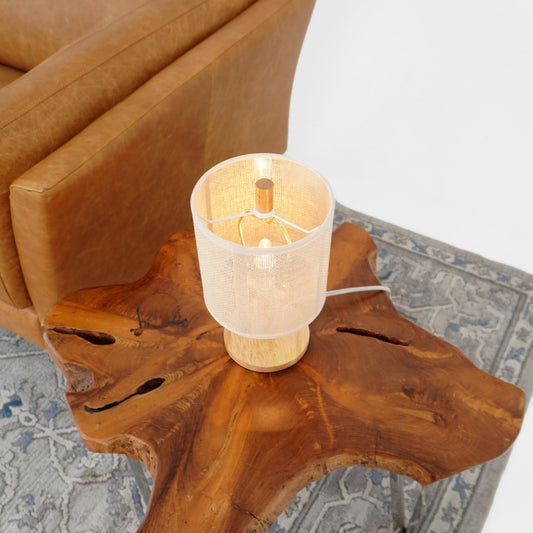 Levio Table Lamp, Natural Oak Wooden Base with Linen Shade