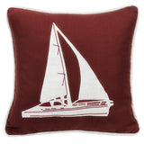 Liberty Dark Red Throw Pillow w/ White Linen Sailboat