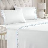 Ashley 400TC Cotton Traingle Embroidery Sateen Solid Sheet Set