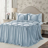 400TC Cotton Sateen Solid Textured Ruffle Bedspread Set