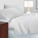 Allena 400TC Cotton Scallop Embroidery Sateen Microcheck Sheet Set