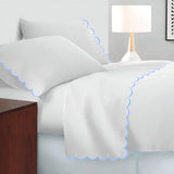 Allena 400TC Cotton Scallop Embroidery Sateen Solid Sheet Set