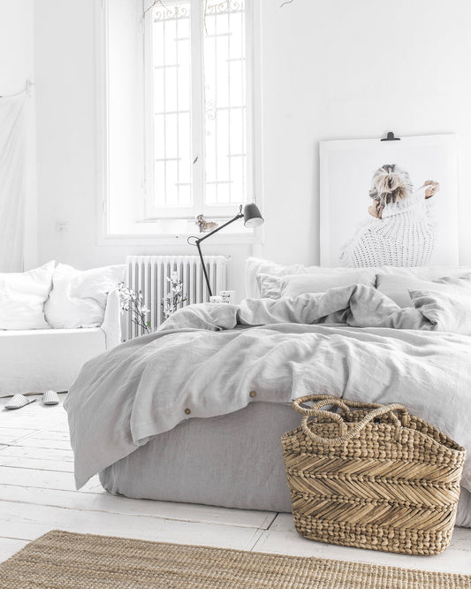 Light gray linen duvet cover