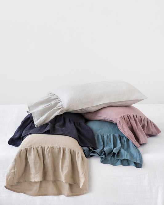 Mermaid ruffle linen pillowcase in Light gray