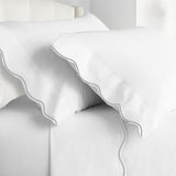 400TC Cotton Scallop Embroidery Sateen Solid Sheet Set
