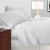 Allena 400TC Cotton Scallop Embroidery Sateen Microcheck Sheet Set