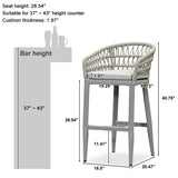 PURPLE LEAF Outdoor Bar Stools Counter Stools Rattan Bar Stools Chair with Backrest for Indoor or Outdoor, Kitchen lsland