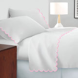 Allena 400TC Cotton Scallop Embroidery Sateen Solid Sheet Set