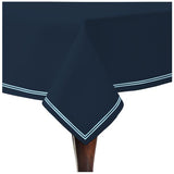 Double Embroidery Border Sateen Cotton Solid Table Cloth - Navy