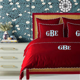 Monogram Burgundy 400TC Cotton Small Scallop Embroidery Duvet Cover Set